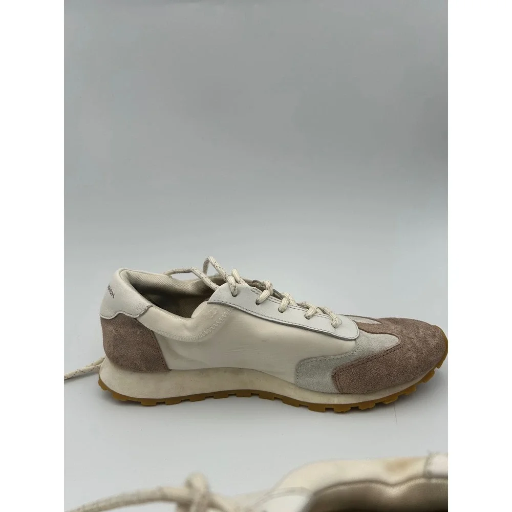 Tory Burch Bubble Sneakers Cream Brown Leather Textile Logo Low Top 8M 8913